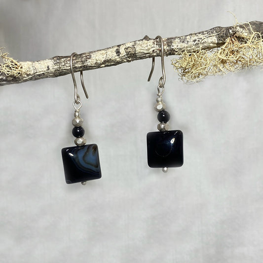 Black Onyx & Hilltribe Silver Earrings