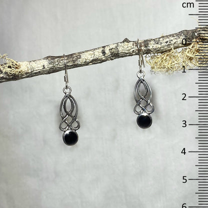 Round Black Onyx Ornate Sterling Silver Earrings