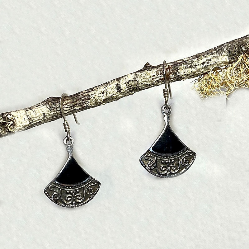 Black Onyx Ornate Sterling Silver Earrings