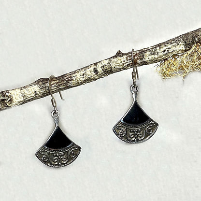 Black Onyx Ornate Sterling Silver Earrings
