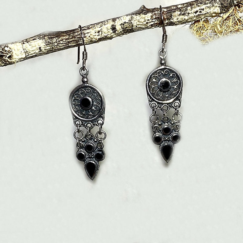 Black Onyx Dream Catcher Earrings