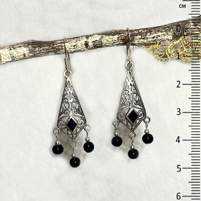 Black Onyx Ornate Sterling Silver Earrings