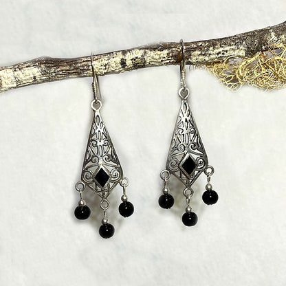 Black Onyx Ornate Sterling Silver Earrings