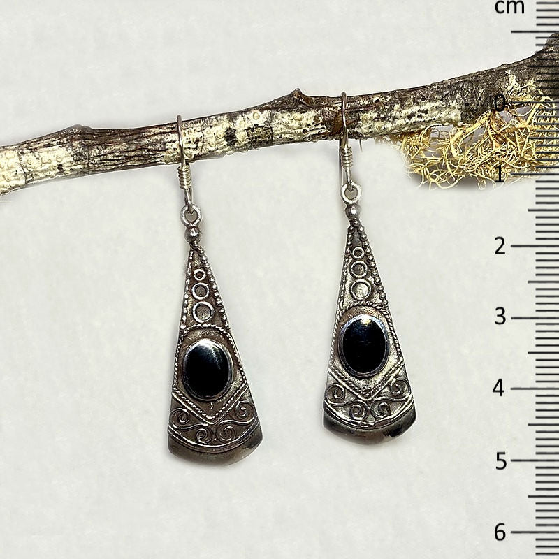 Oval Black Onyx Ornate Sterling Silver Earrings