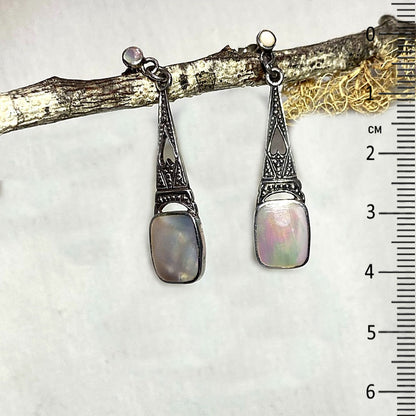 Rectangle Mother Of Pearl Ornate Sterling Silver Stud Earrings