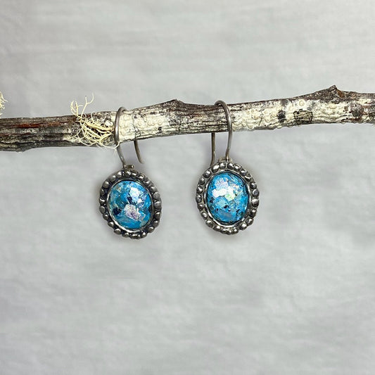 Oval Ancient Roman Glass Earrings