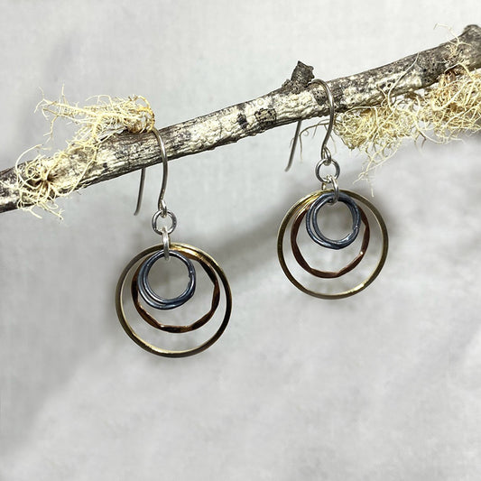 Round Sterling Silver & Gold Earrings