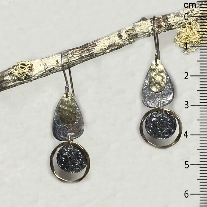 Ornate Sterling Silver & Yellow Gold Earrings