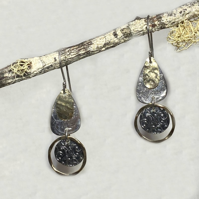 Ornate Sterling Silver & Yellow Gold Earrings