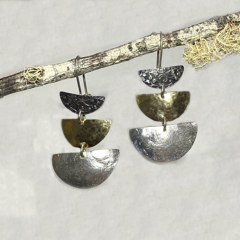 Ornate Sterling Silver & Yellow Gold Earrings