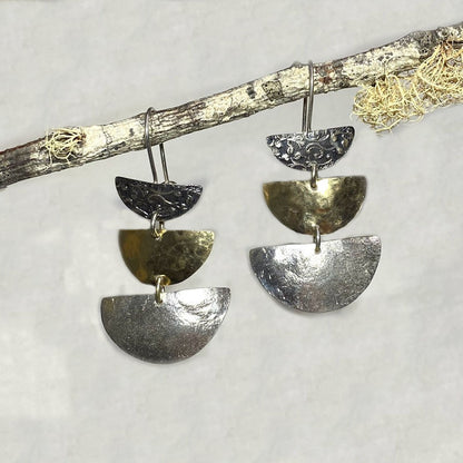 Ornate Sterling Silver & Yellow Gold Earrings