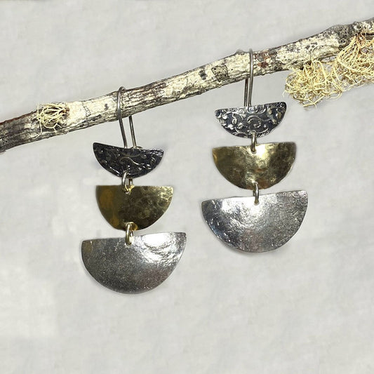 Ornate Sterling Silver & Yellow Gold Earrings