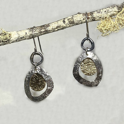 Ornate Sterling Silver & Yellow Gold Earrings