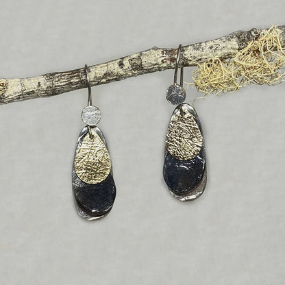 Ornate Sterling Silver & Yellow Gold Earrings