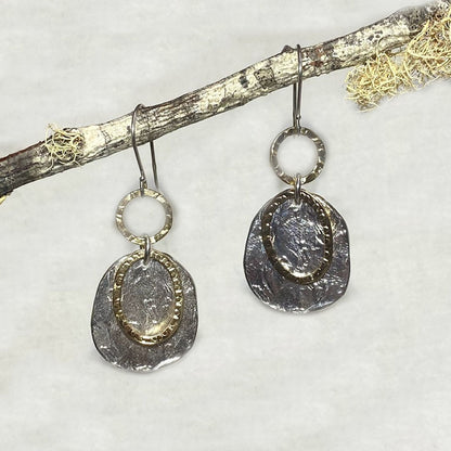 Ornate Sterling Silver & Yellow Gold Earrings