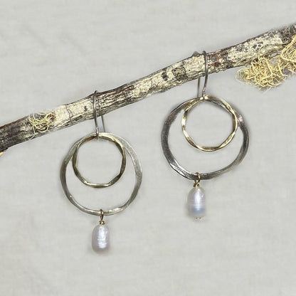 Ornate Sterling Silver & Yellow Gold Earrings