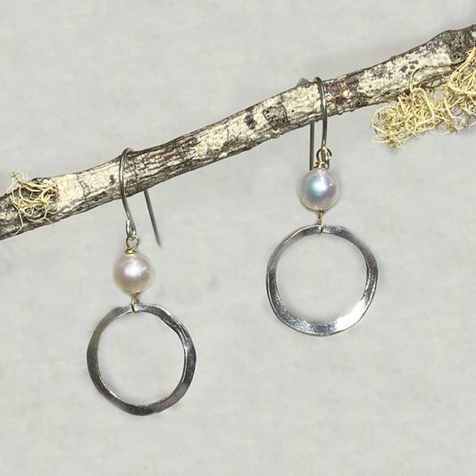 Round Pearl & Sterling Silver With Yellow Gold Detail Earrings