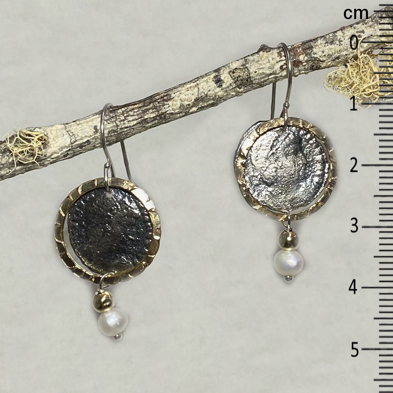 Round Pearl, Sterling Silver & Yellow Gold Earrings