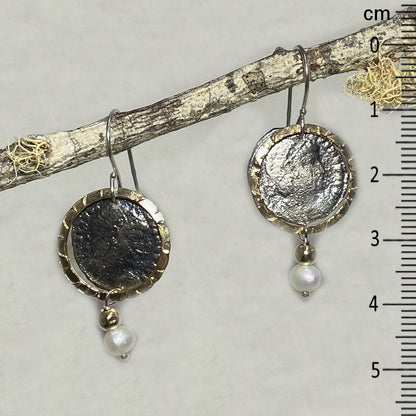 Round Pearl, Sterling Silver & Yellow Gold Earrings