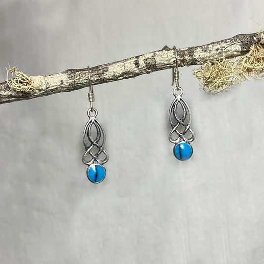 Round Turquoise Ornate Sterling Silver Earrings
