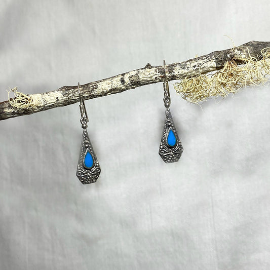 Teardrop Turquoise Ornate Sterling Silver Earrings