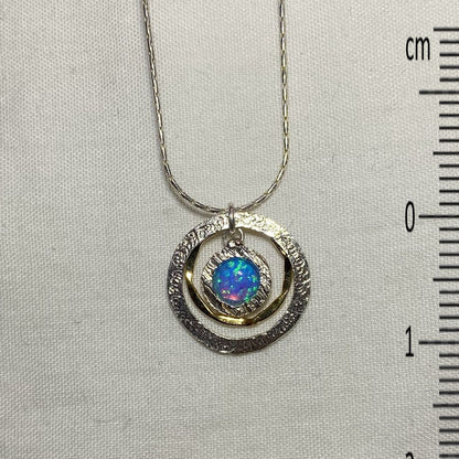 Round Opal, Sterling Silver & Gold Filled Necklace