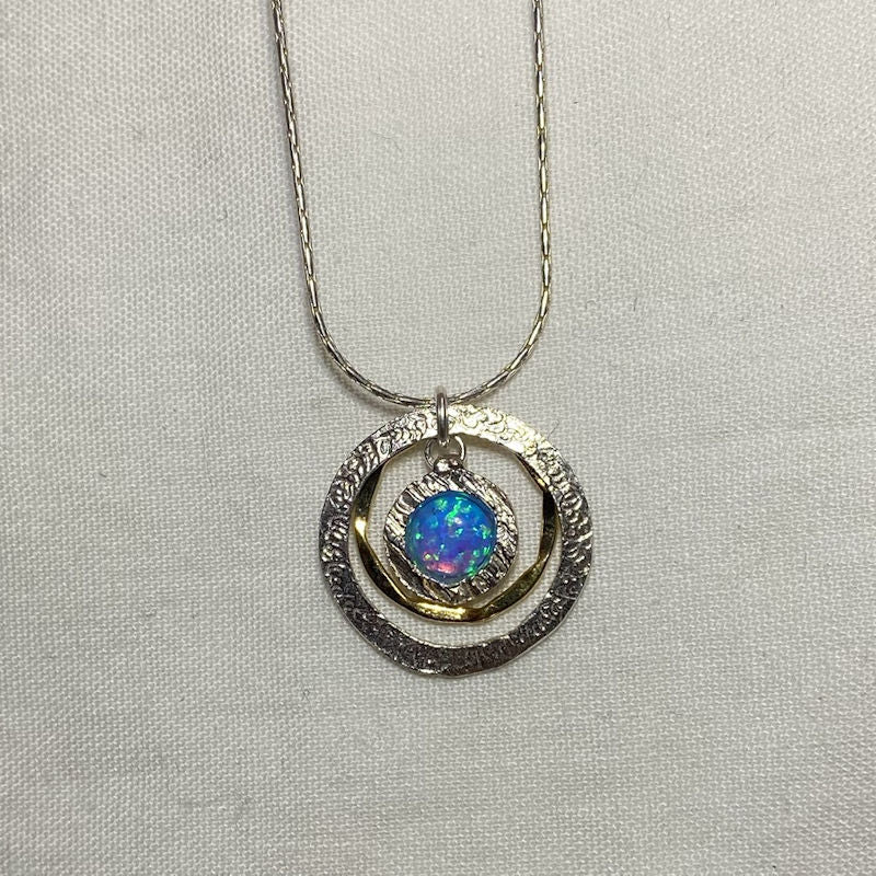 Round Opal, Sterling Silver & Gold Filled Necklace