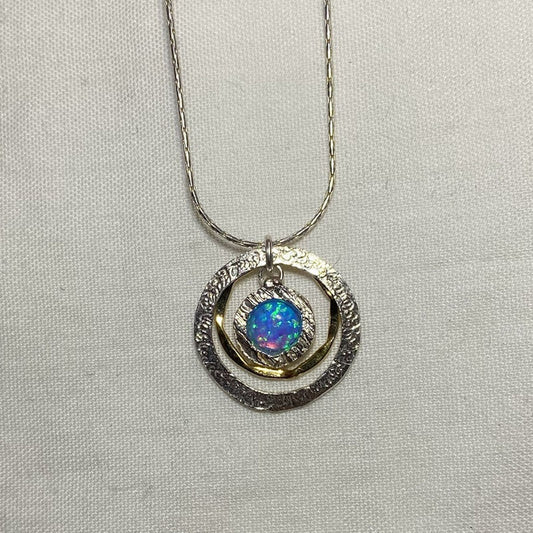 Round Opal, Sterling Silver & Gold Filled Necklace