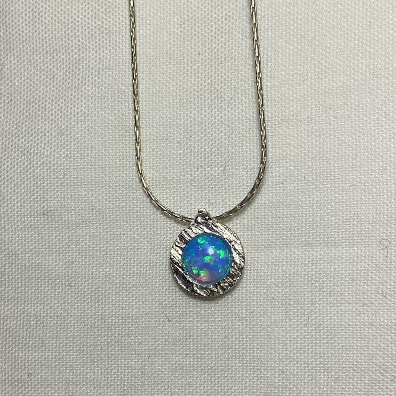 Round Opal & Sterling Silver Necklace