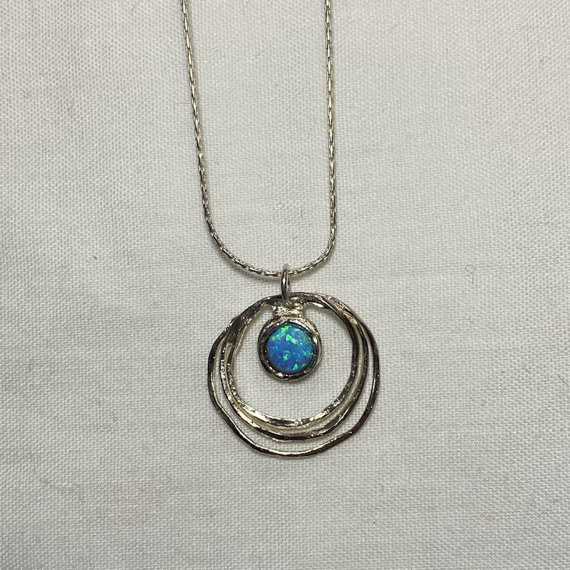 Round Opal & Sterling Silver Necklace