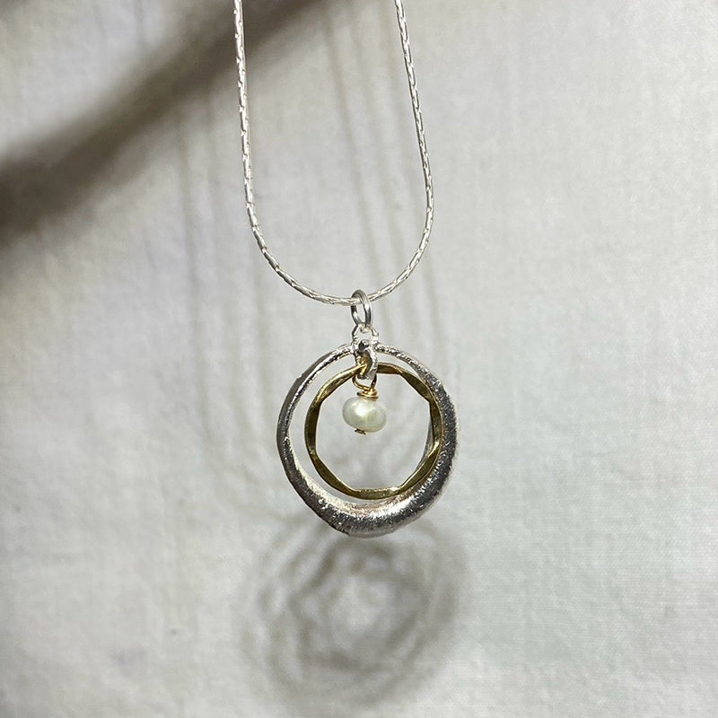 Round Pearl, Sterling Silver & Gold Necklace