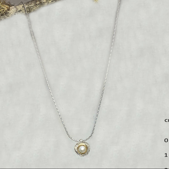 Round Pearl, Sterling Silver & Yellow Gold Necklace