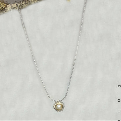 Round Pearl, Sterling Silver & Yellow Gold Necklace