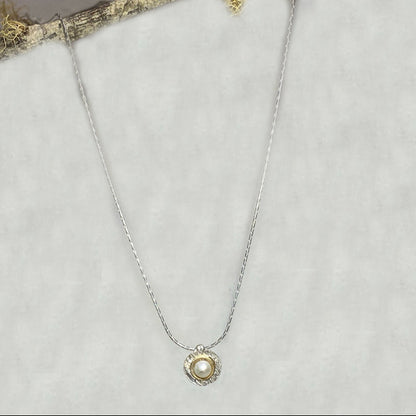 Round Pearl, Sterling Silver & Yellow Gold Necklace