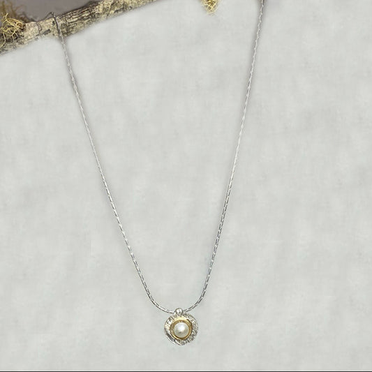 Round Pearl, Sterling Silver & Yellow Gold Necklace