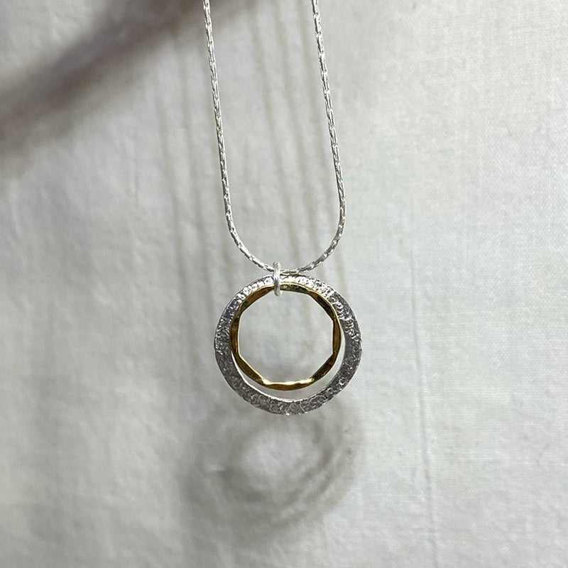 Round Sterling Silver & Gold Necklace