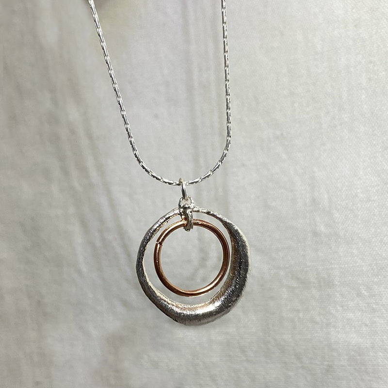 Round Sterling Silver & Rose Gold Necklace