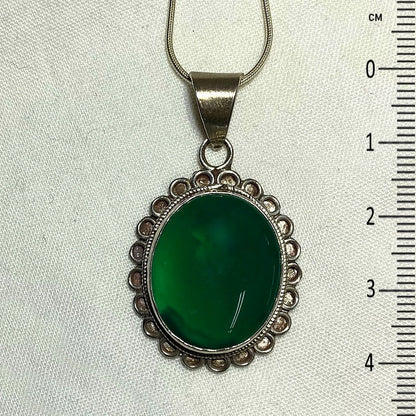 Oval Green Agate Ornate Sterling Silver Pendant