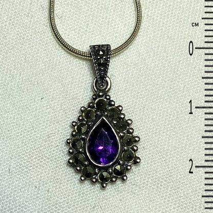 Faceted Teardrop Amethyst & Marcasite Pendant