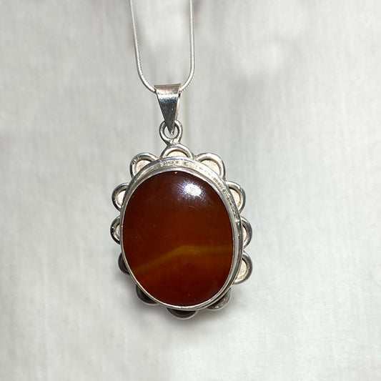 Ornate Sterling Silver Oval Carnelian Pendant