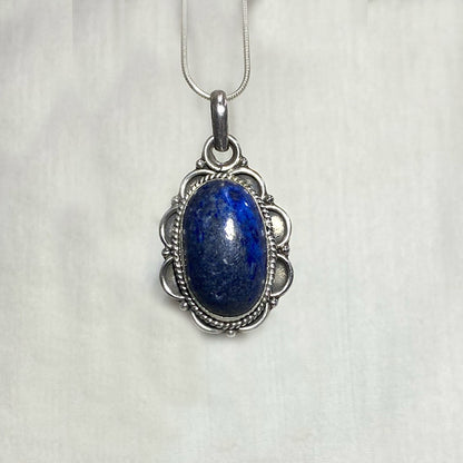 Oval Lapis Lazuli Ornate Sterling Silver Pendant