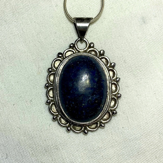 Oval Lapis Lazuli Ornate Sterling Silver Pendant