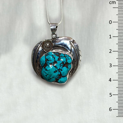 Ornate Sterling Silver Freeform Turquoise Pendant