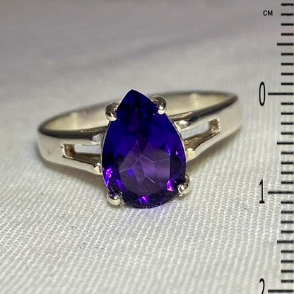 Faceted Teardrop Amethyst Ring- Size 7