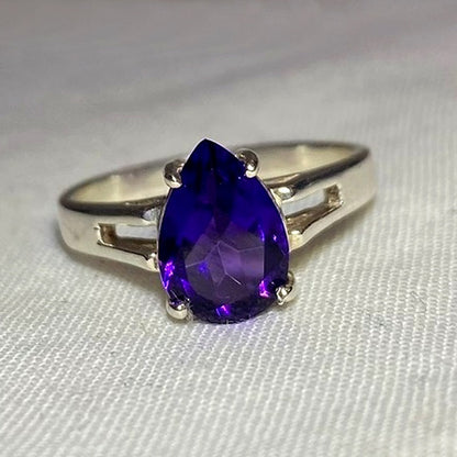 Faceted Teardrop Amethyst Ring- Size 7
