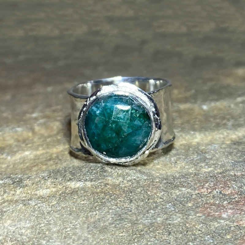Faceted Round Emerald Ring- Size 8