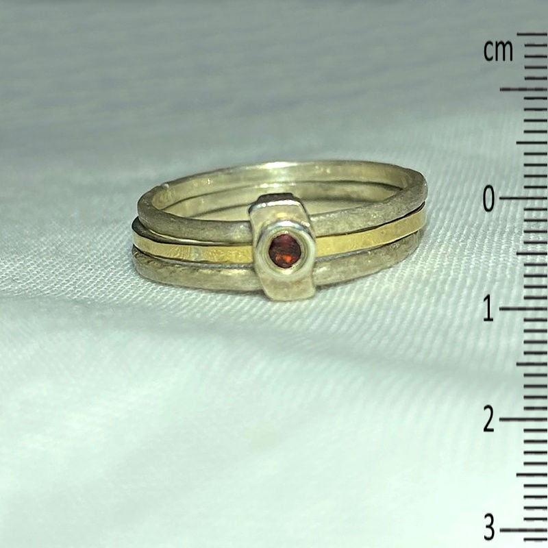 Faceted Round Garnet, Sterling Silver & Gold Ring- Size 7