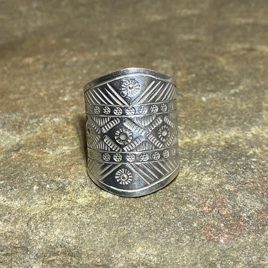 Ornate Hilltribe Silver Ring- Size 9