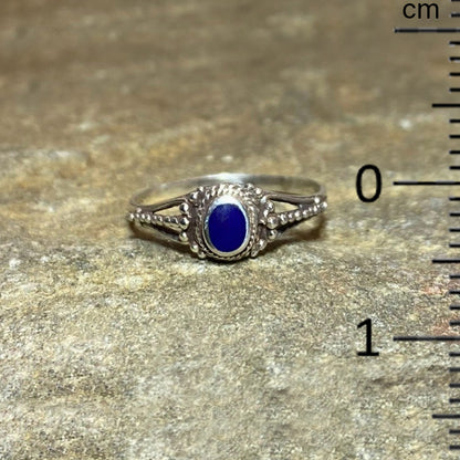 Oval Lapis Lazuli Ornate Sterling Silver Ring- Size 8