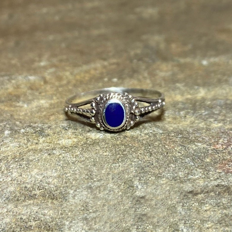 Oval Lapis Lazuli Ornate Sterling Silver Ring- Size 8